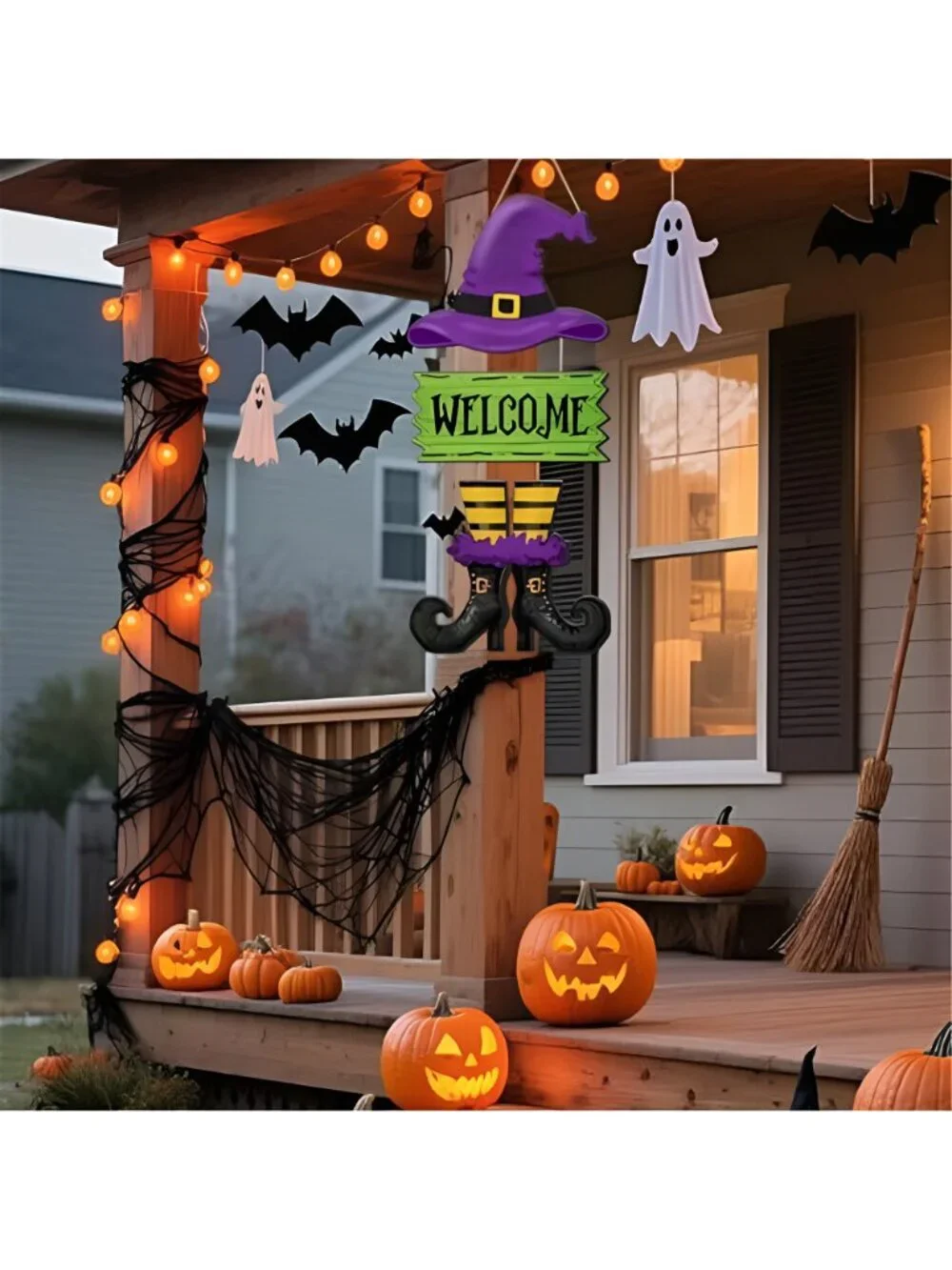 Halloween Door Sign Witch Wreath Decorations Witch Welcome Door Sign Hallowee